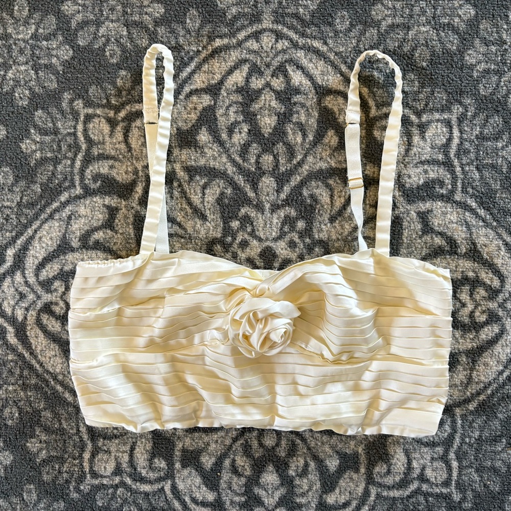 Anthropologie Ivory Pleated Rosette Bustier Size Large Adjustable Back & Straps - Picture 4 of 9